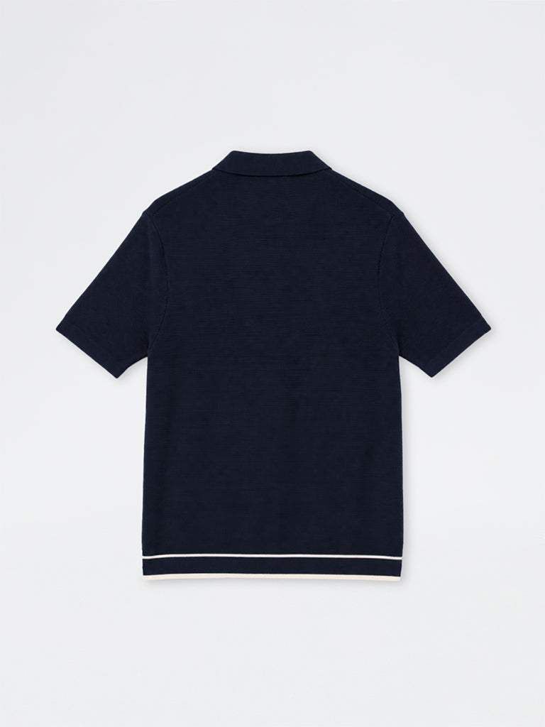 Ascot Navy Contrast-Detailed Relaxed-Fit Cotton-Blend Shirt
