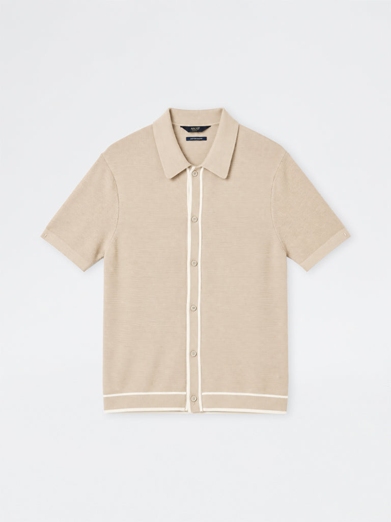 Ascot Beige Contrast-Detailed Relaxed-Fit Cotton-Blend Shirt