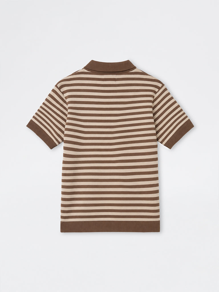 Ascot Brown Striped Relaxed-Fit Polo T-Shirt