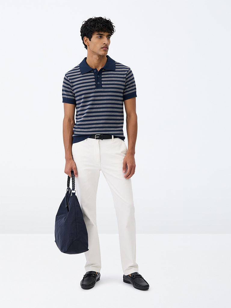 Ascot Navy Striped Relaxed-Fit Polo T-Shirt