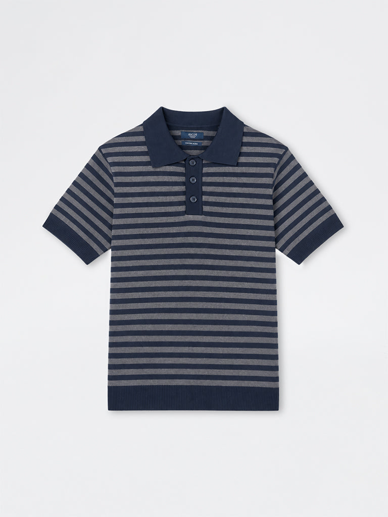 Ascot Navy Striped Relaxed-Fit Polo T-Shirt