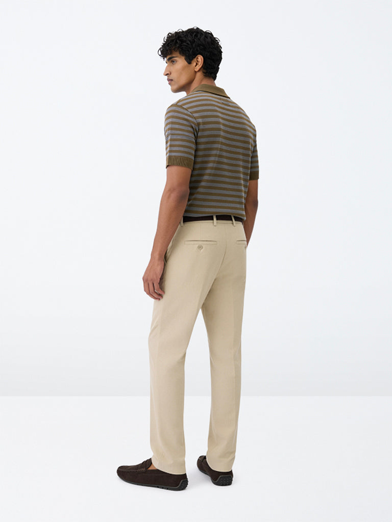 Ascot Olive Striped Relaxed-Fit Polo T-Shirt