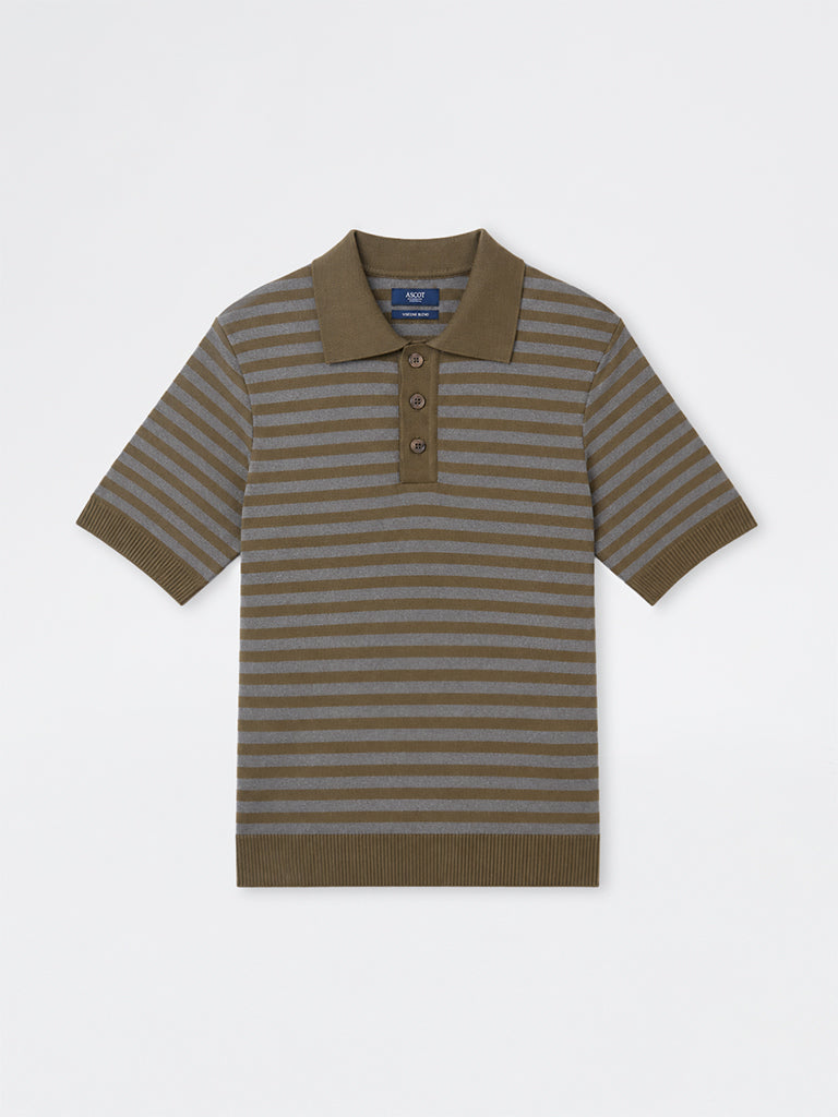 Ascot Olive Striped Relaxed-Fit Polo T-Shirt