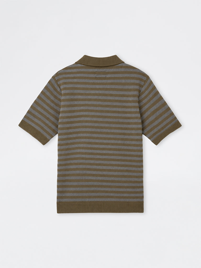 Ascot Olive Striped Relaxed-Fit Polo T-Shirt