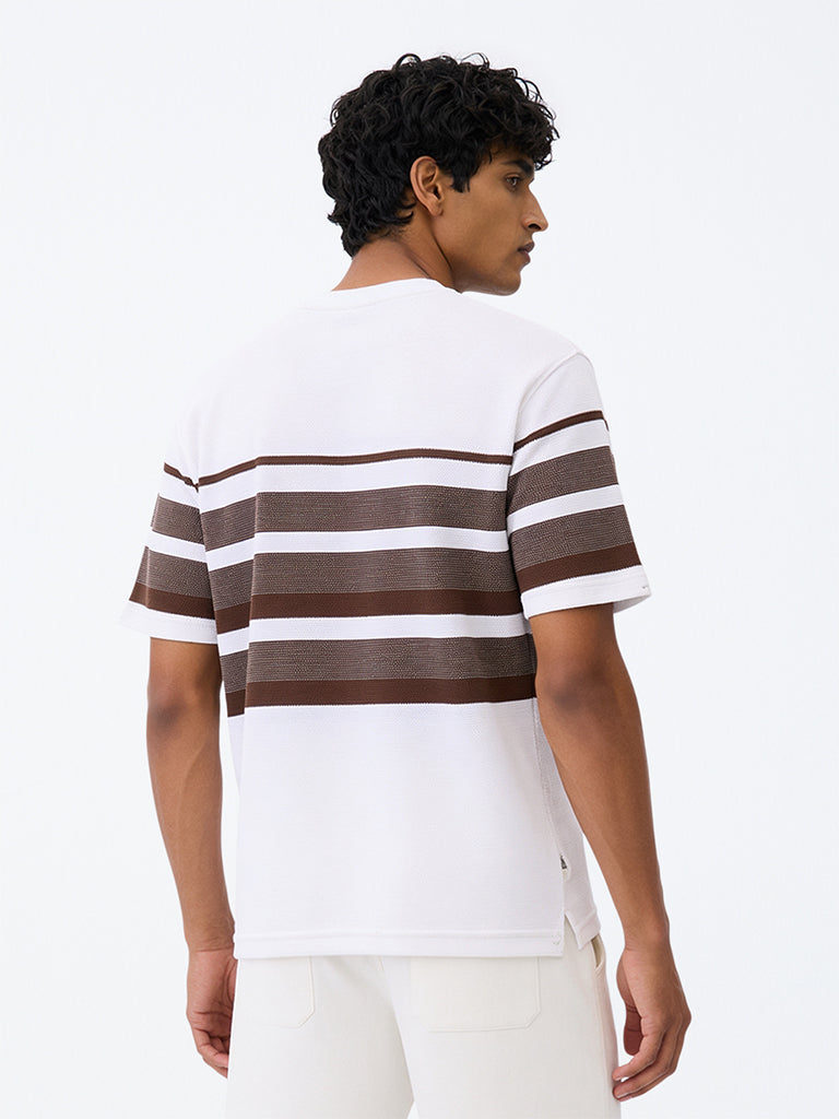 WES Lounge Off-White Striped Relaxed-Fit Cotton-Blend T-Shirt