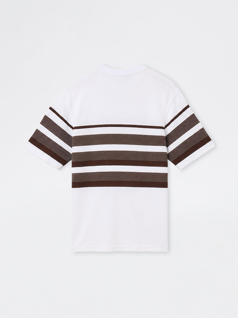 WES Lounge Off-White Striped Relaxed-Fit Cotton-Blend T-Shirt
