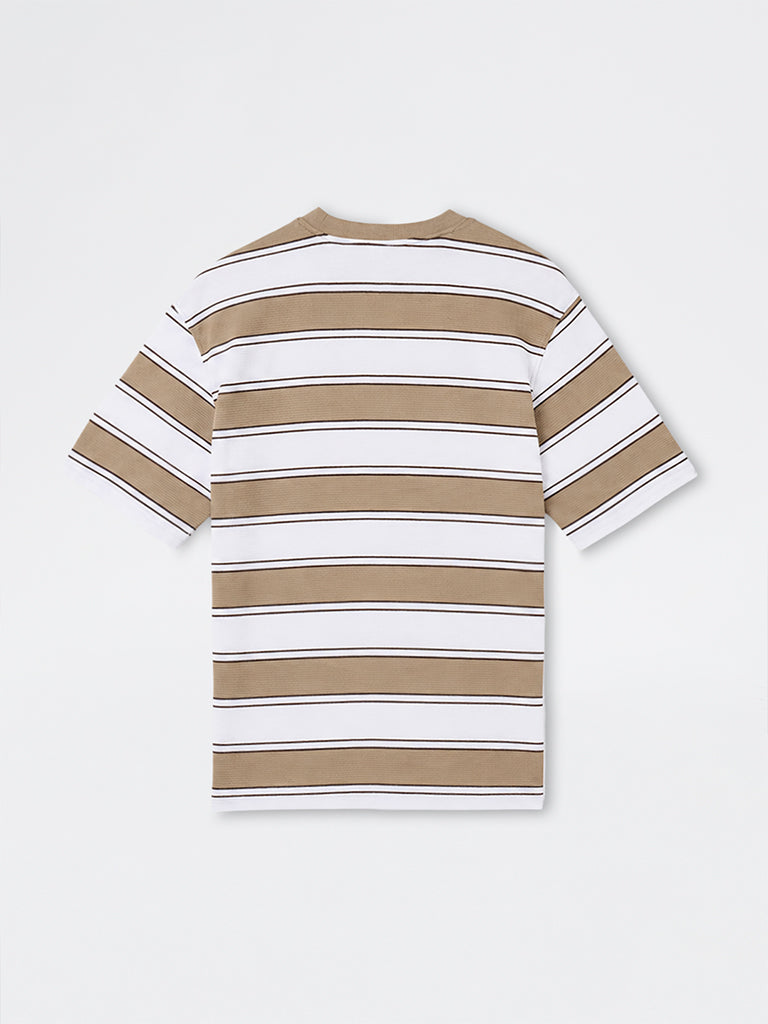 WES Lounge Beige Striped Relaxed-Fit Cotton-Blend T-Shirt