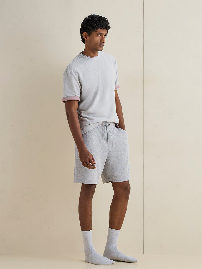 WES Lounge Grey Knitted Relaxed-Fit Cotton-Blend T-Shirt