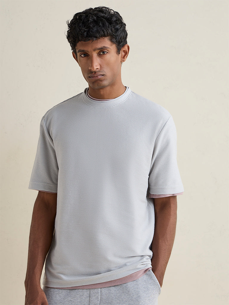 WES Lounge Grey Knitted Relaxed-Fit Cotton-Blend T-Shirt