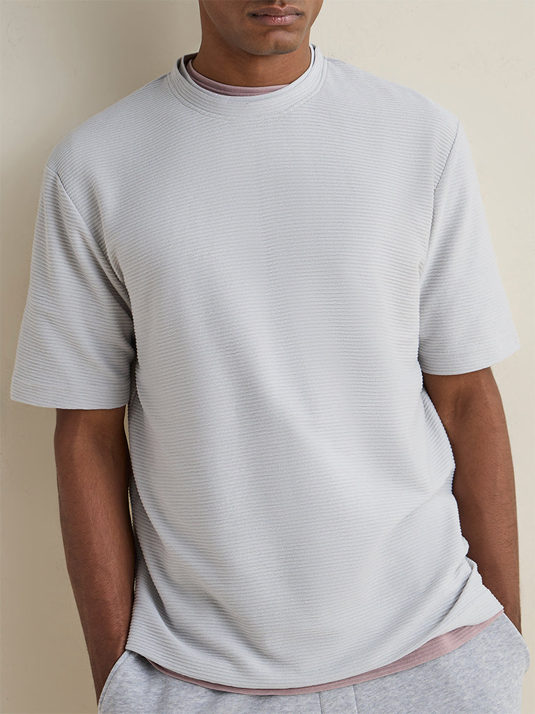WES Lounge Grey Knitted Relaxed-Fit Cotton-Blend T-Shirt