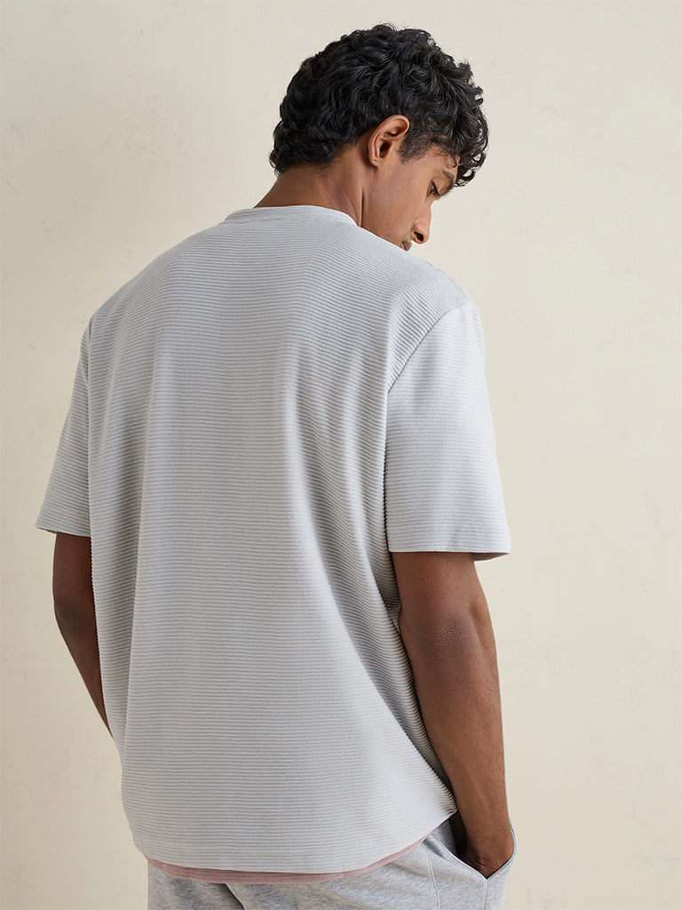 WES Lounge Grey Knitted Relaxed-Fit Cotton-Blend T-Shirt