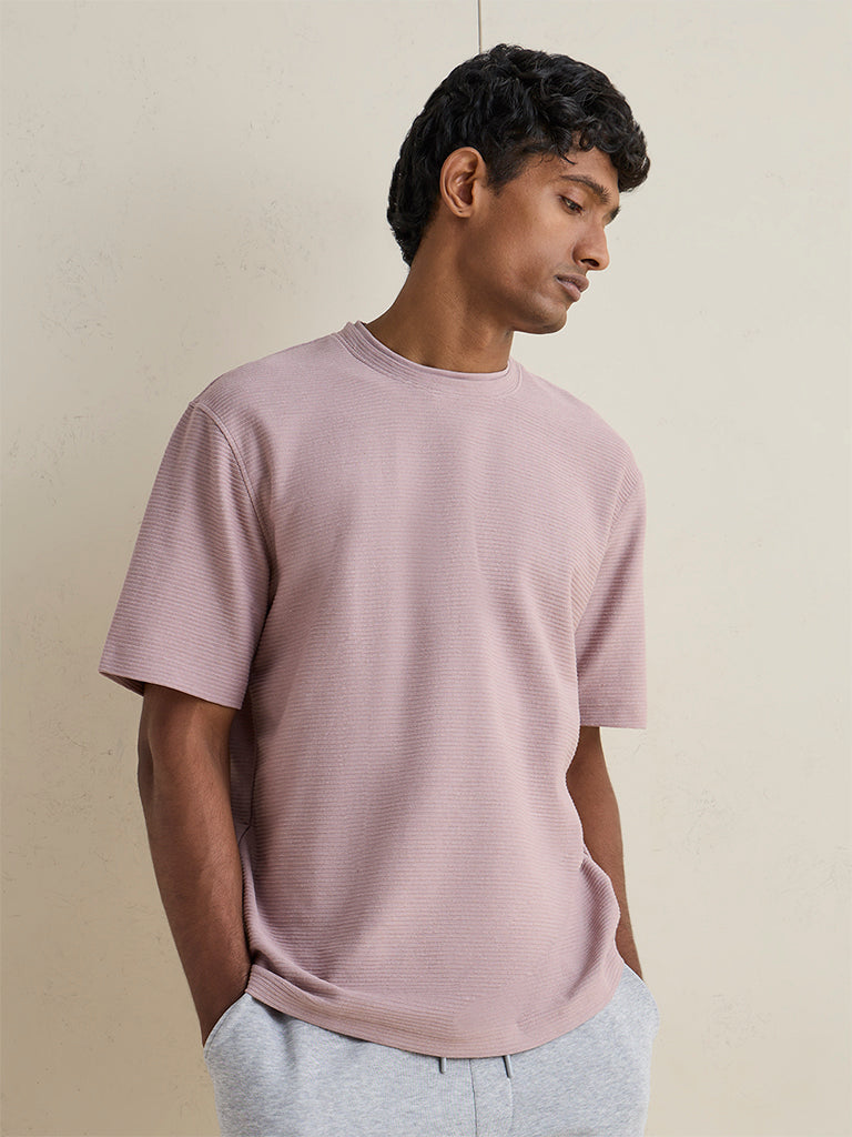 WES Lounge Dusty Pink Knitted Relaxed-Fit T-Shirt