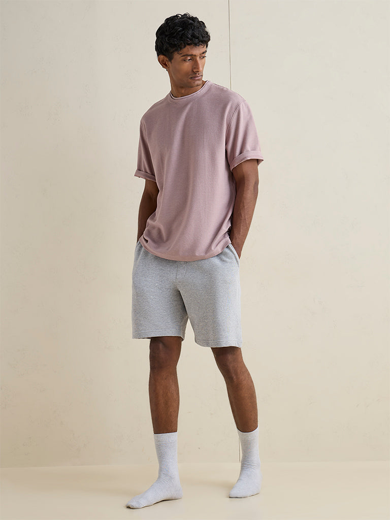 WES Lounge Dusty Pink Knitted Relaxed-Fit T-Shirt
