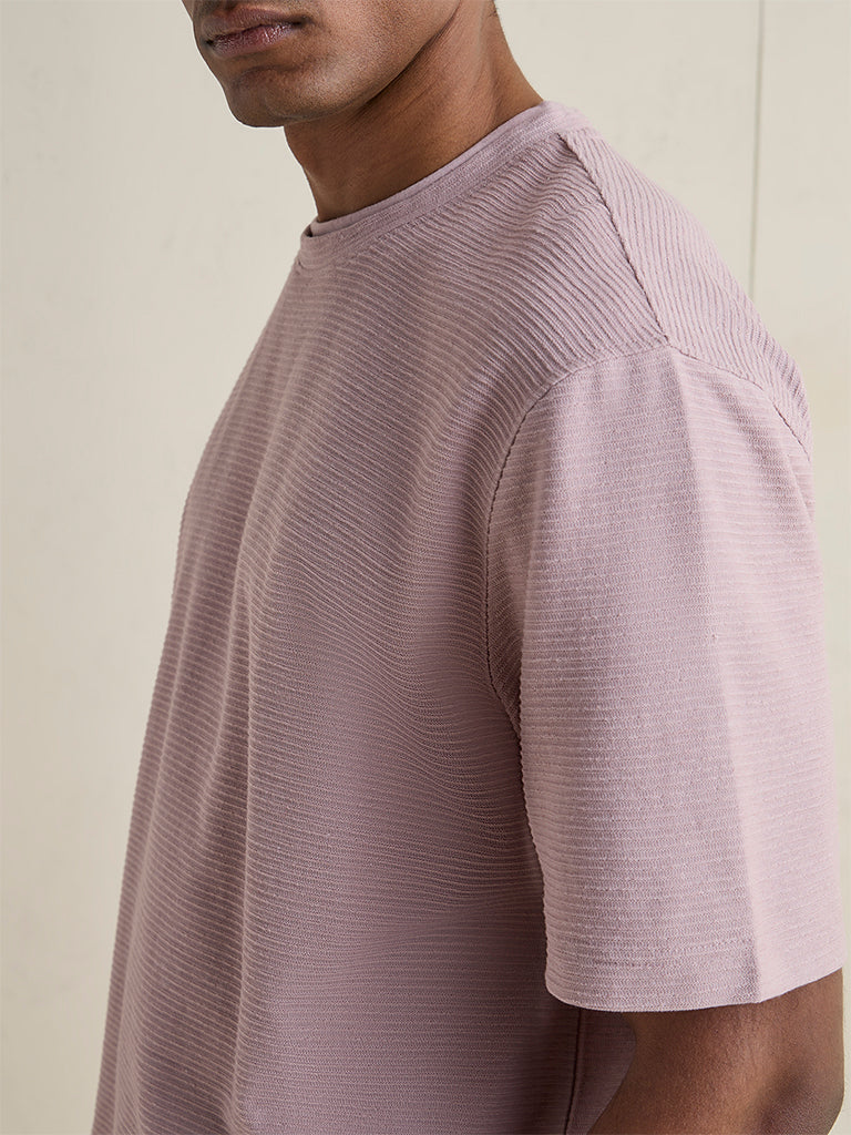 WES Lounge Dusty Pink Knitted Relaxed-Fit T-Shirt