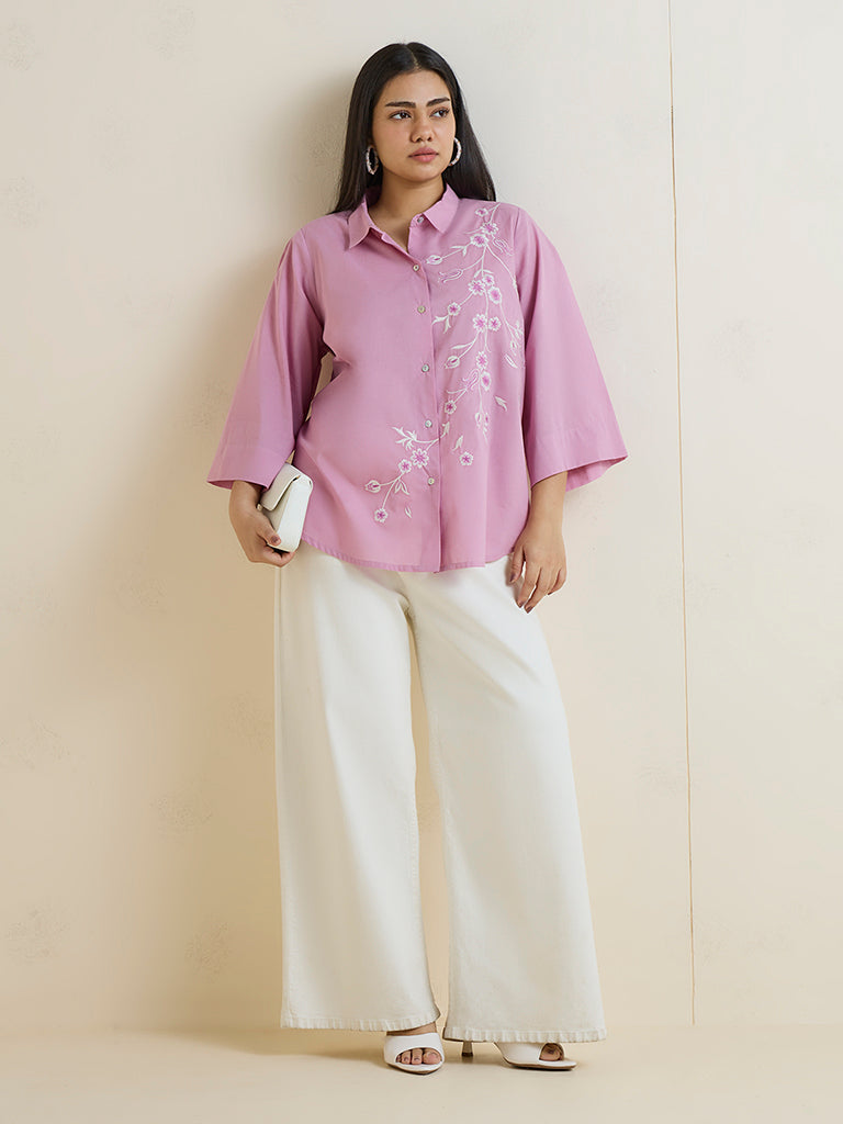 Diza Pink Floral Embroidered Cotton Tunic