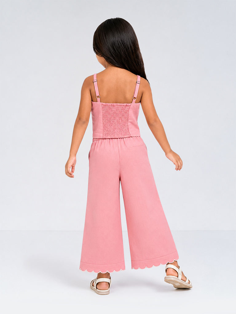 Utsa Kids Girls Peach Floral Embroidered Cotton-Blend Top - (2-8 yrs)