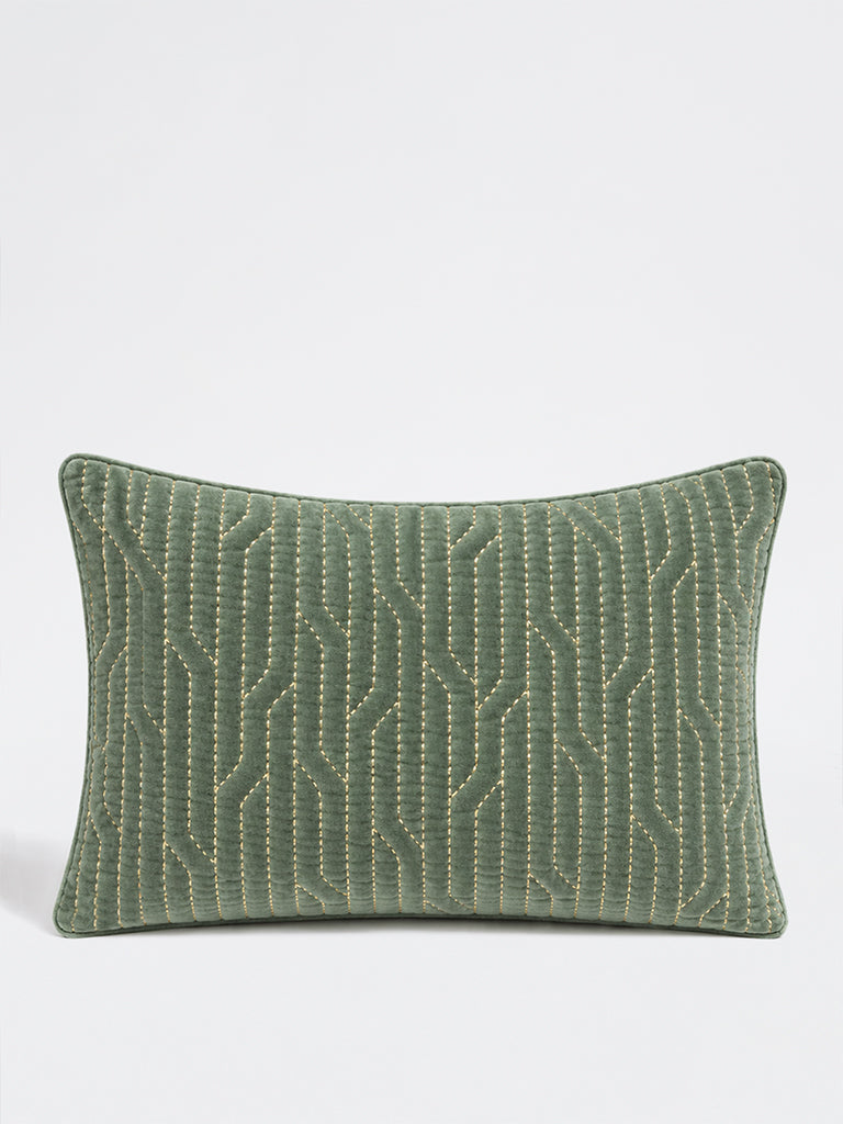 Westside Home Sage Green Geometric Quilted Cushion Cover