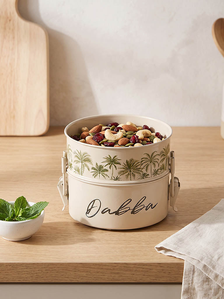Westside Home Ivory Palm Tree Printed Two-Tier Lunch Box