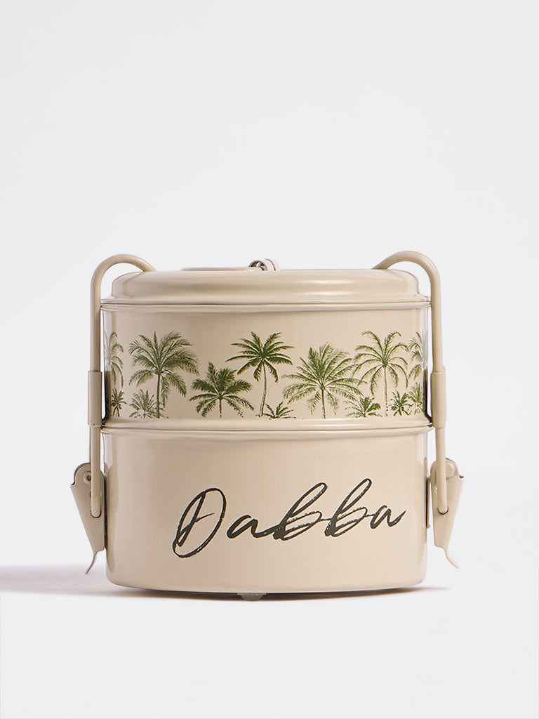 Westside Home Ivory Palm Tree Printed Two-Tier Lunch Box
