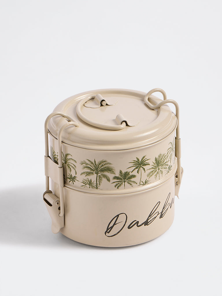 Westside Home Ivory Palm Tree Printed Two-Tier Lunch Box