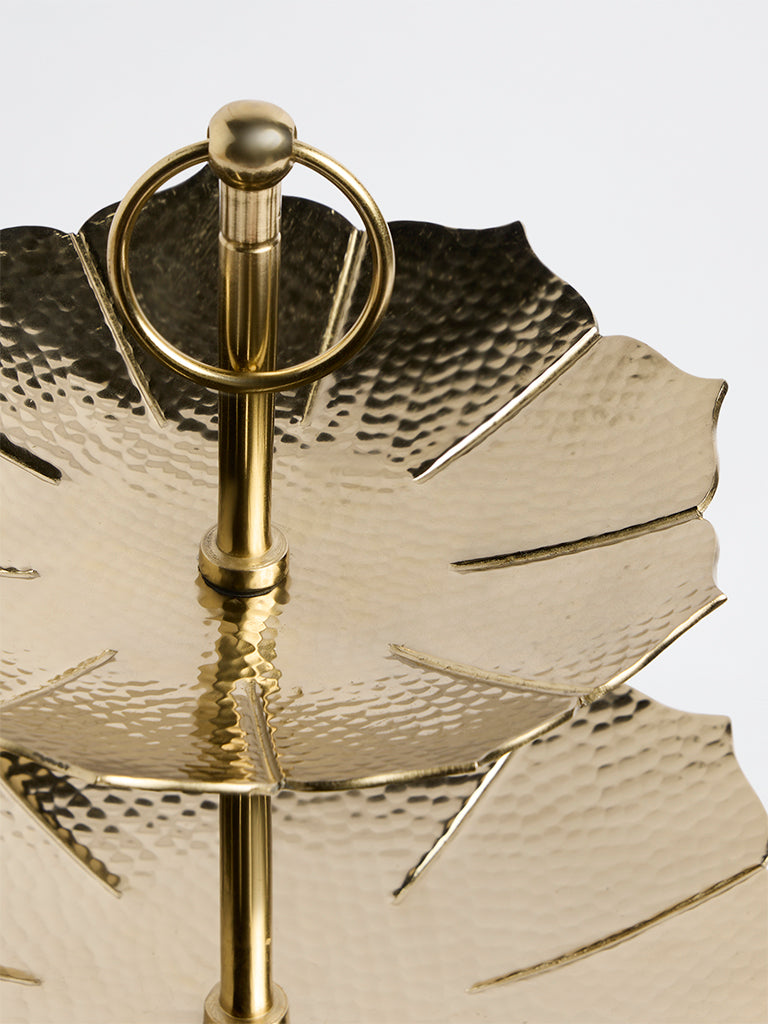 Westside Home Gold Hammered Textured Two-Tiered Cake Stand