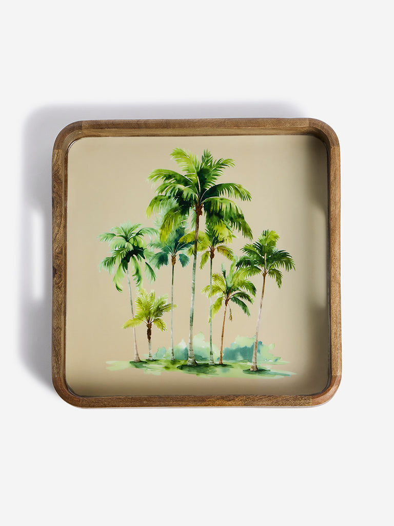 Westside Home Beige Tropical Design Square Tray
