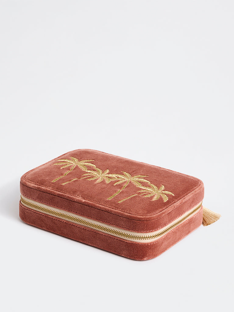 Westside Home Rust Tropical Embroidered Velvet Rectangular Jewellery Box