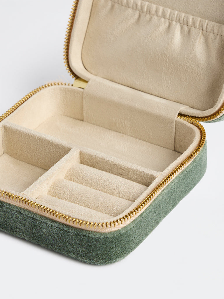 Westside Home Sage Tropical Embroidered Velvet Square Jewellery Box