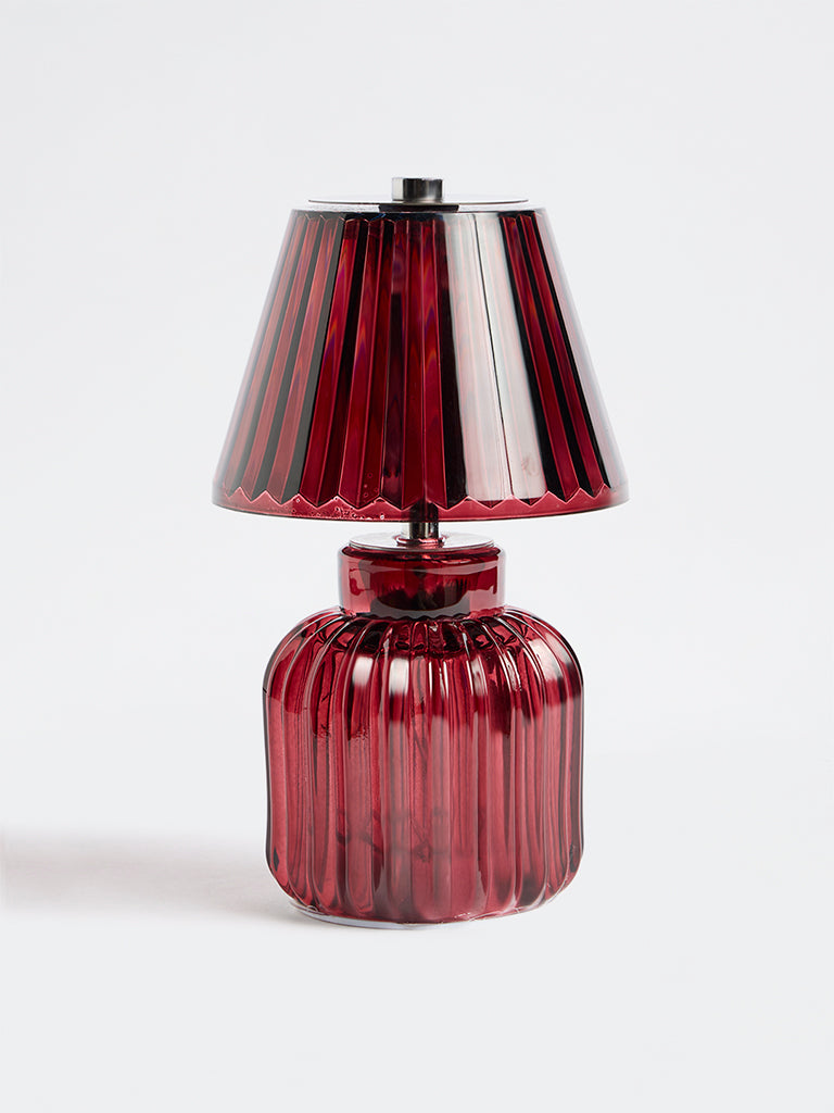 Westside Home Red Ribbed-Textured Glass Lamp with Dual Batteries