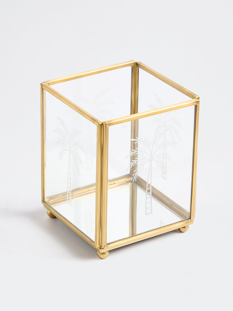 Westside Home Gold Tropical Etched Glass Lantern