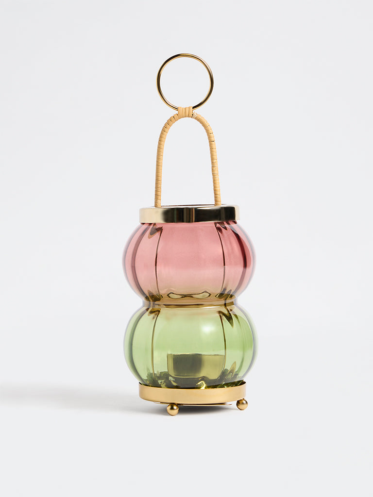 Westside Home Green and Pink Bubble Design Lantern with T-Light