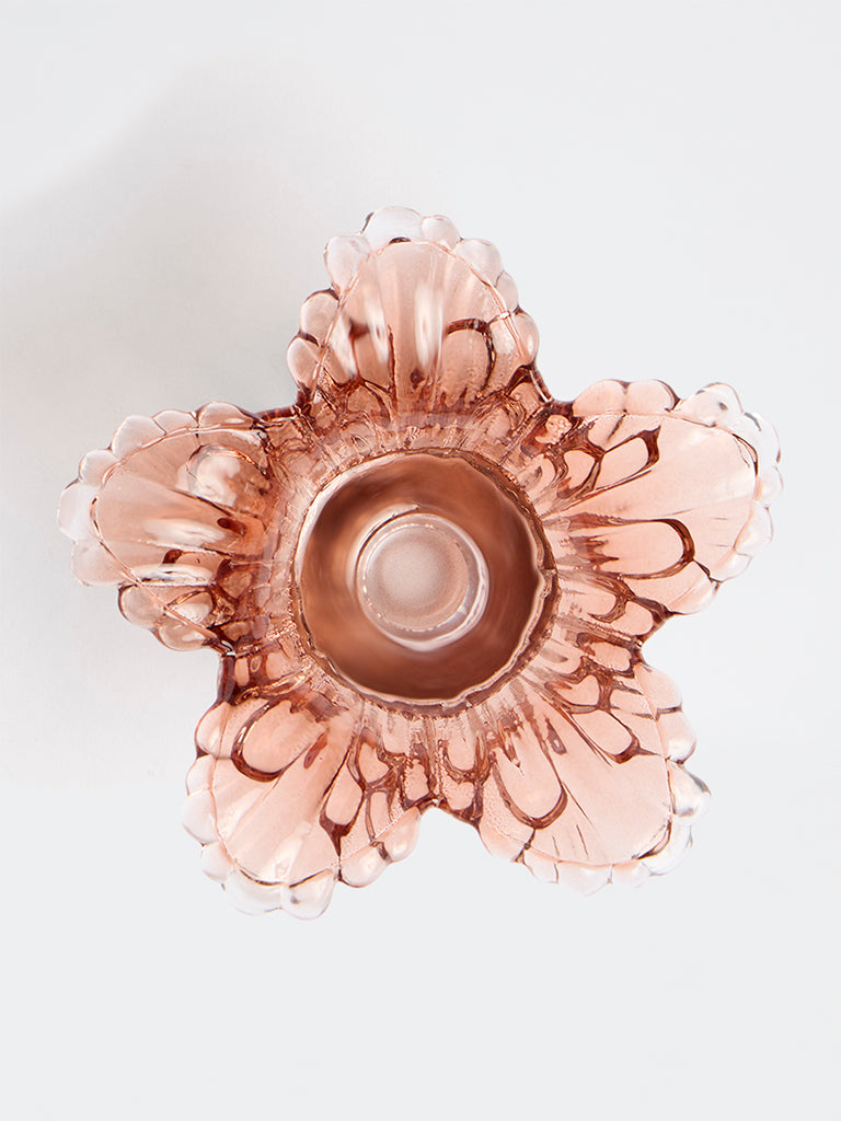 Westside Home Brown Flower Design Glass Tealight Candle Holder