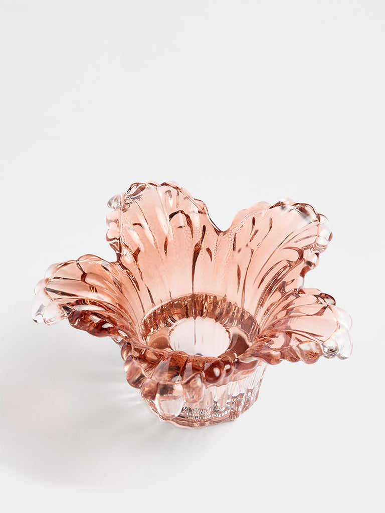 Westside Home Brown Flower Design Glass Tealight Candle Holder