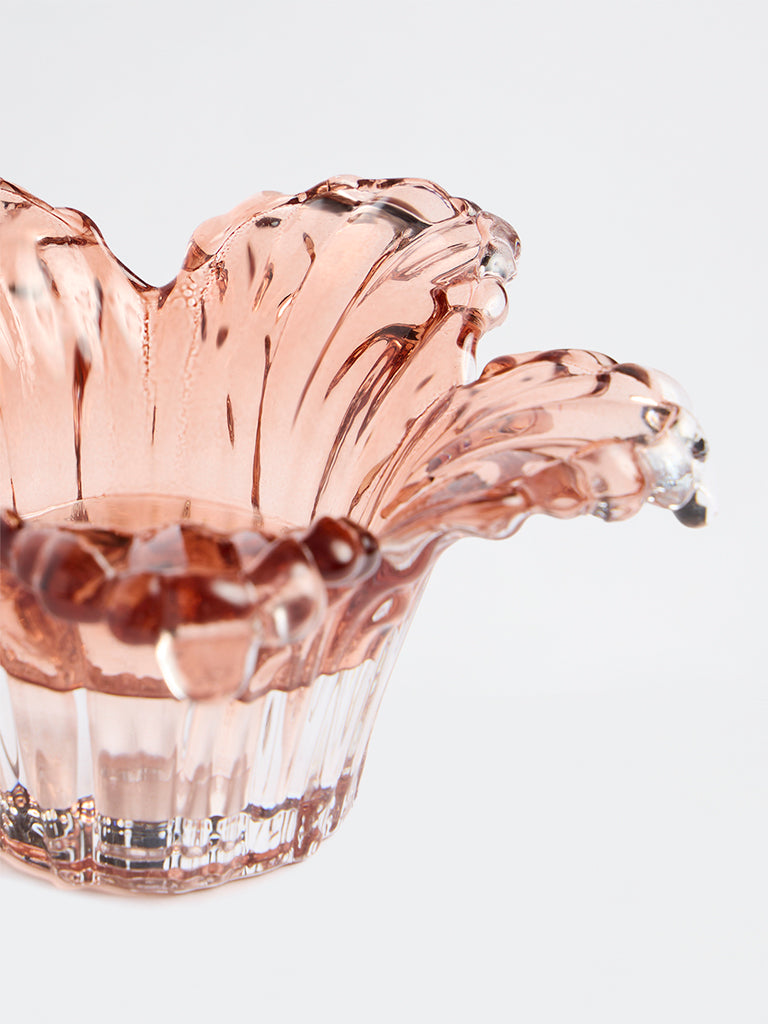 Westside Home Brown Flower Design Glass Tealight Candle Holder