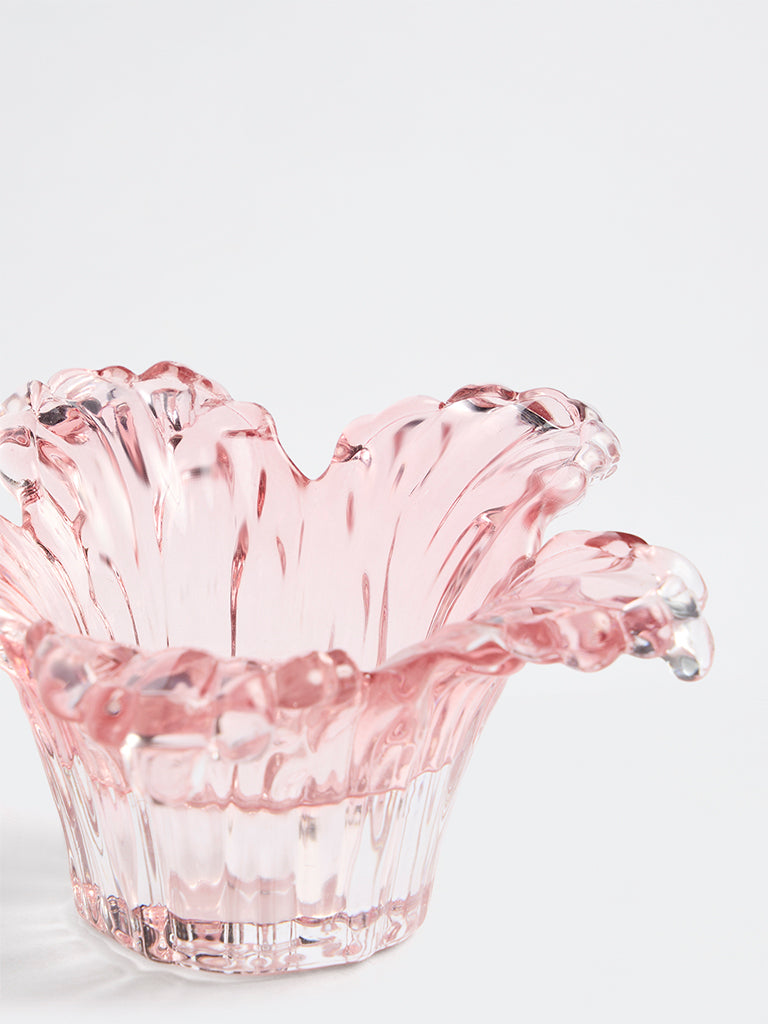 Westside Home Pink Flower Design Glass Tealight Candle Holder