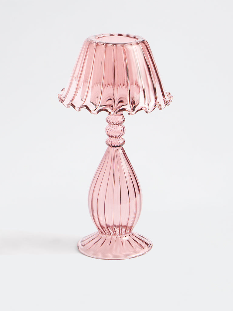 Westside Home Pink Glass Votive Candle Holder with Shade