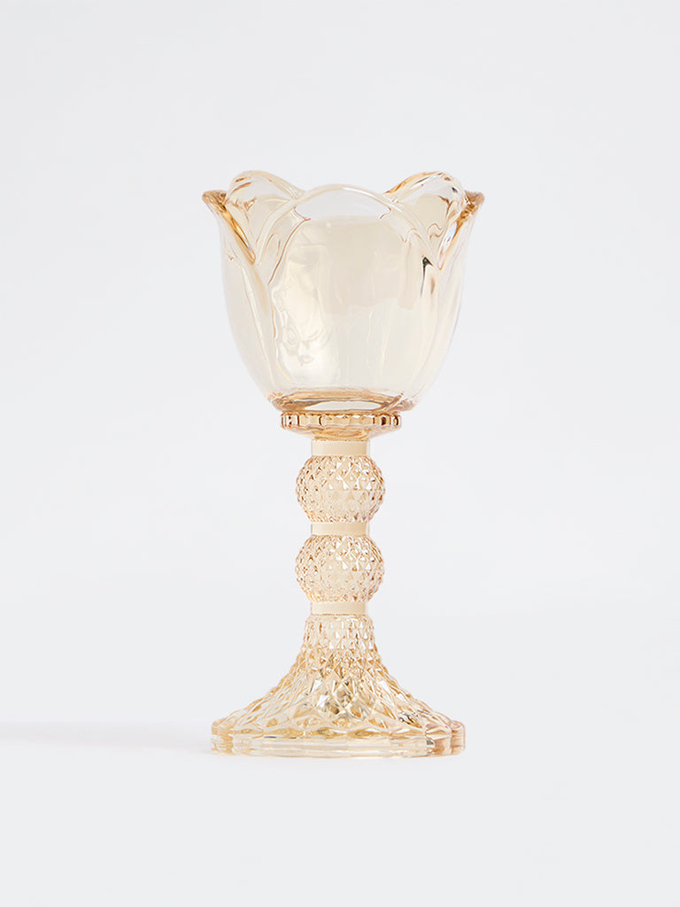 Westside Home Yellow Tulip-Shaped Glass Candle Holder