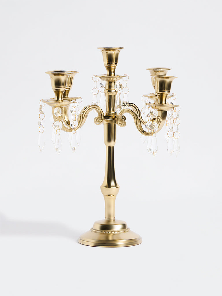 Westside Home Gold 5-Arm Crystal Metal Candelabra
