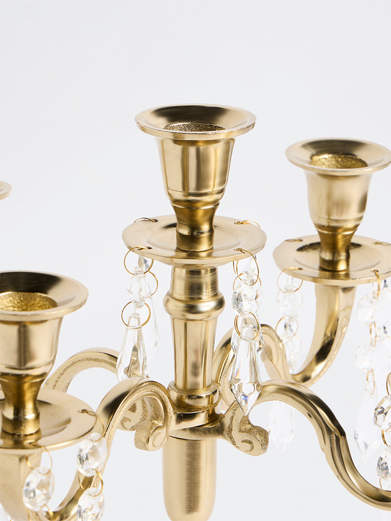 Westside Home Gold 5-Arm Crystal Metal Candelabra
