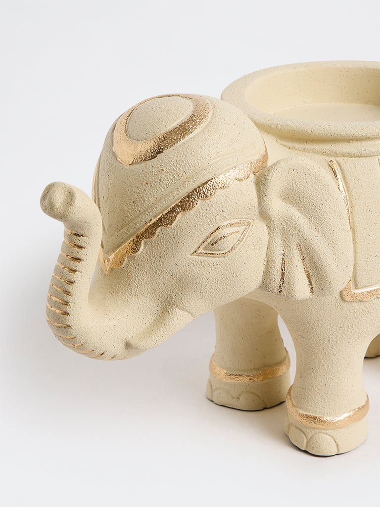 Westside Home Off-White Marble Elephant Design Candle Holder