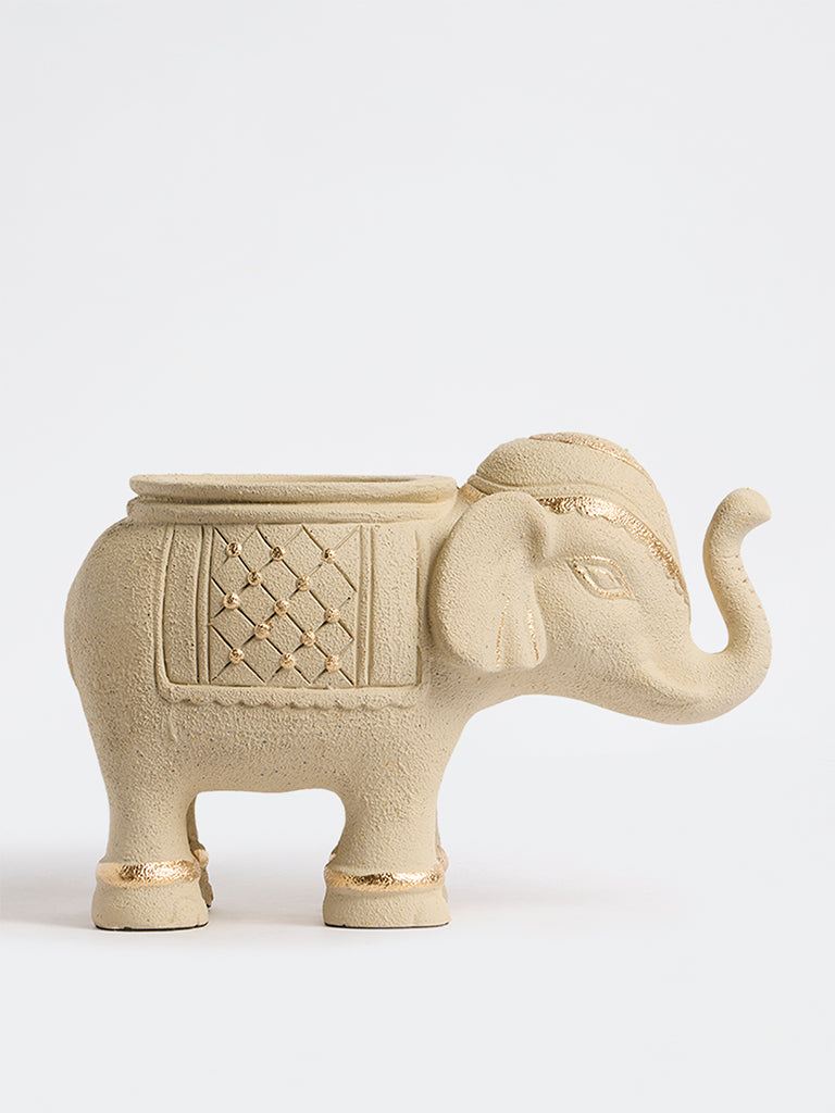 Westside Home Off-White Elephant Shaped Marble Candle Holder