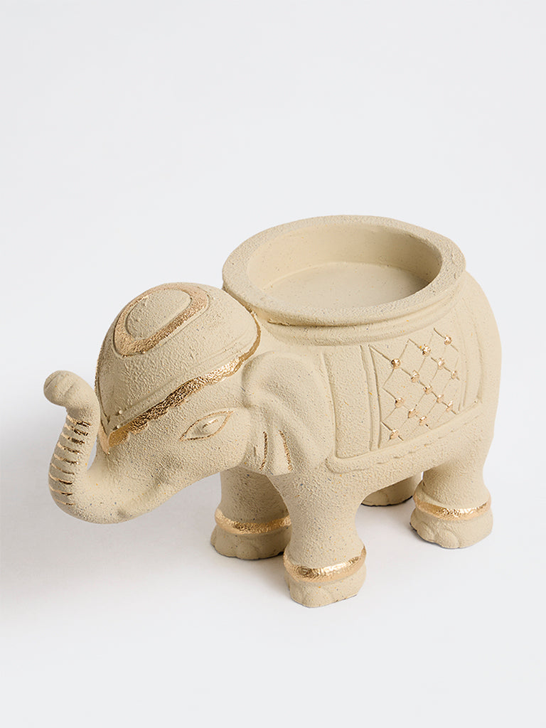 Westside Home Off-White Elephant Shaped Marble Candle Holder