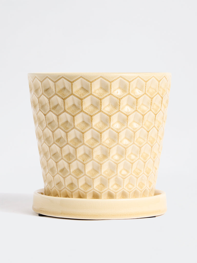Westside Home Beige Diamond Embossed Planter with Saucer