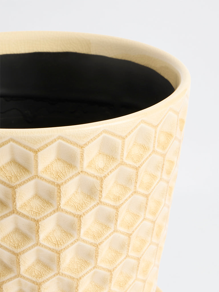 Westside Home Beige Diamond Embossed Planter with Saucer