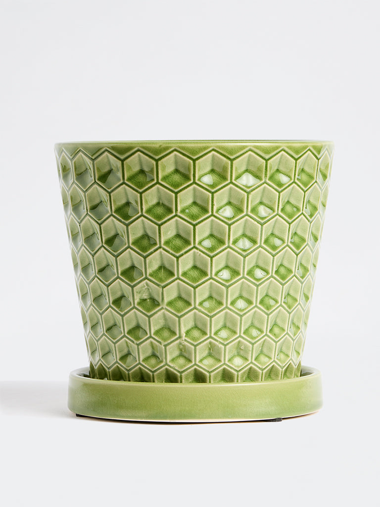 Westside Home Green Diamond Embossed Planter with Saucer