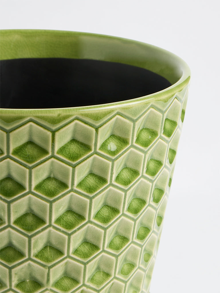 Westside Home Green Diamond Embossed Planter with Saucer