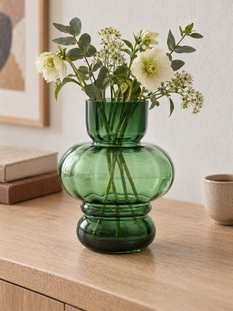 Westside Home Green Three-Tier Bubble Glass Vase