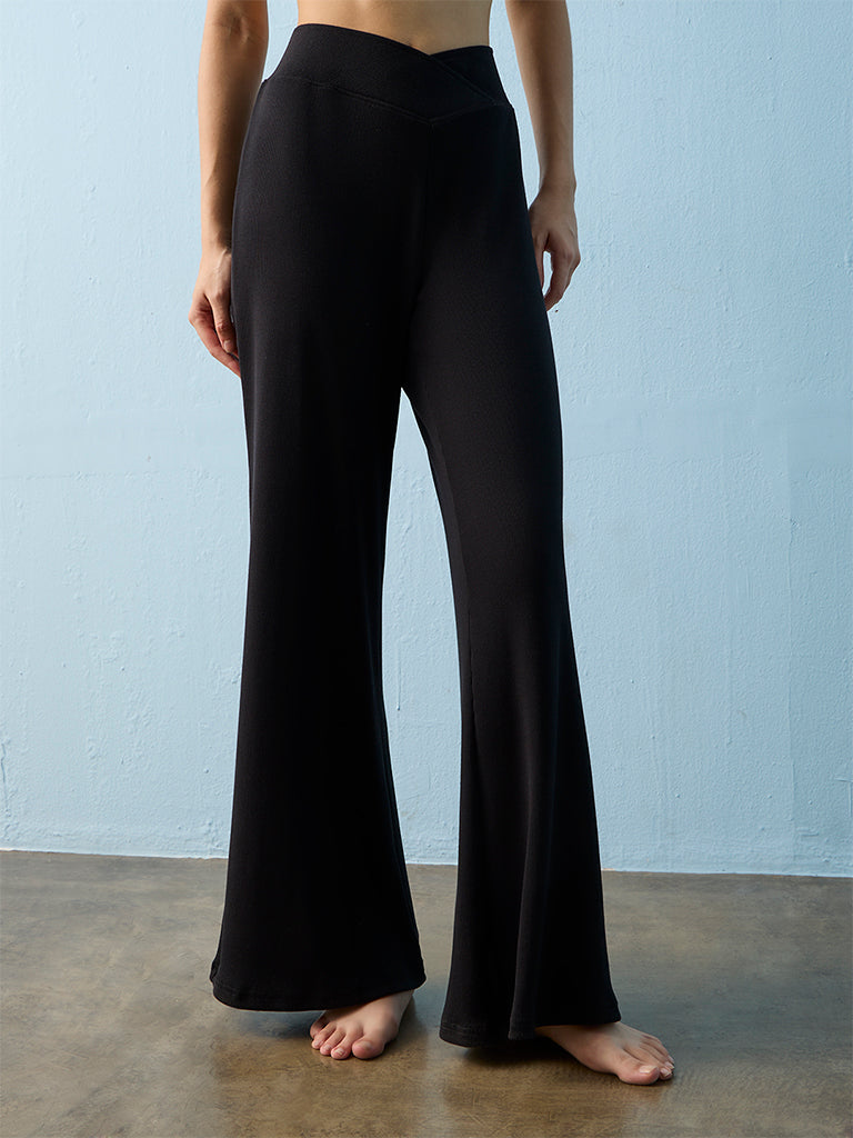 Superstar Black Criss-Cross Design High-Rise Pants