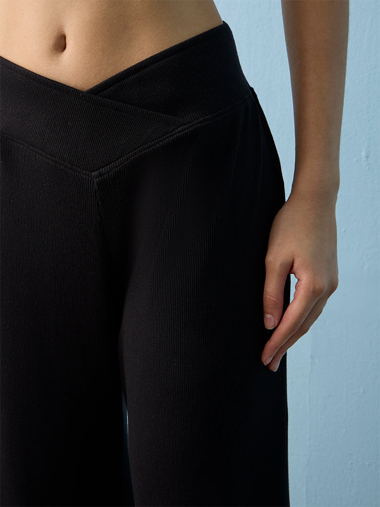 Superstar Black Criss-Cross Design High-Rise Pants