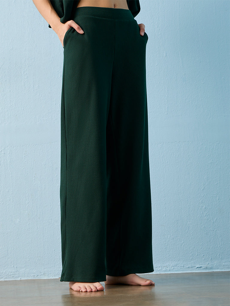 Superstar Green Waffle-Textured High-Rise Pants